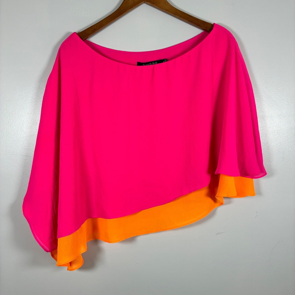 Strut & Bolt Cape Top S Colorblock Asymmetric Neon Resort Summer Bold Party